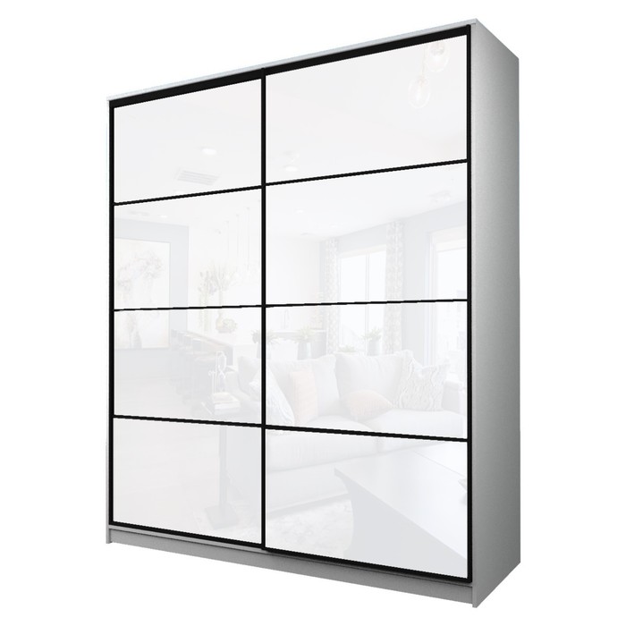 Шкаф-купе Max-МШ-23-6-22/2-22, 2200×600×2300 мм, цвет белый шагрень / стекло белое - Фото 1