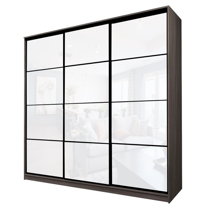 Шкаф-купе 3-х дверный Max 2/222, 2400×600×2300 мм, цвет ясень шимо тёмный / стекло белое - Фото 1