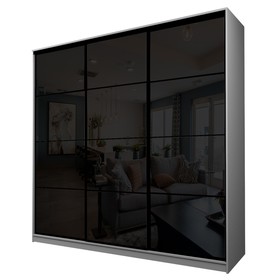 Шкаф-купе 3-х дверный Max 222, 2666×600×2300 мм, цвет серый шагрень / стекло чёрное