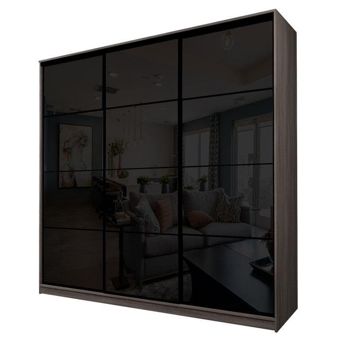 Шкаф-купе 3-х дверный Max 2/222, 2666×600×2300 мм, цвет ясень шимо тёмный / стекло чёрное - Фото 1