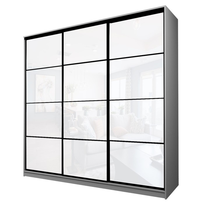 Шкаф-купе Max-МШ-23-6-27/2-222, 2666×600×2300 мм, цвет серый шагрень / стекло белое - Фото 1