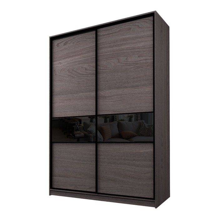 Шкаф-купе 2-х дверный Max 99, 1600×600×2300 мм, цвет ясень анкор тёмный / стекло чёрное - Фото 1