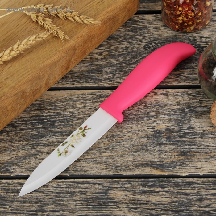 Нож керамический "Роза" лезвие 12,5 см, цвет розовый - Фото 1