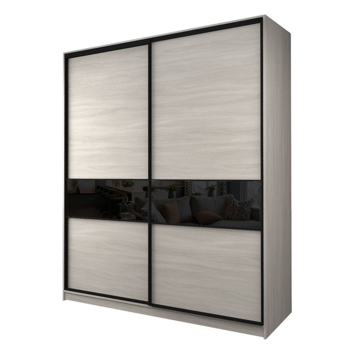 Шкаф-купе Max-МШ-23-6-20/2-99, 2000×600×2300 мм, цвет ясень шимо светлый / стекло чёрное - Фото 1