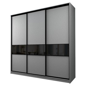 Шкаф-купе 3-х дверный Max 999, 2400×600×2300 мм, цвет серый шагрень / стекло чёрное
