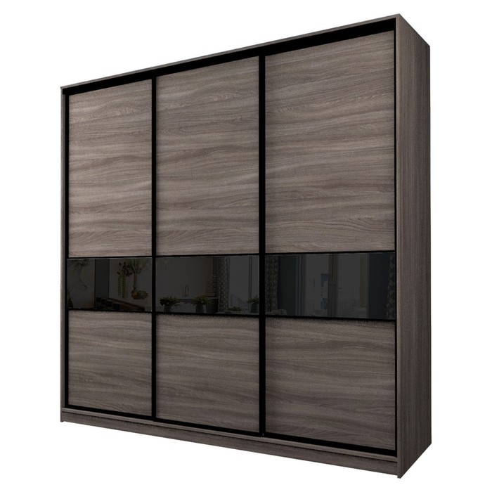 Шкаф-купе 3-х дверный Max 2/999, 2400×600×2300 мм, цвет ясень шимо тёмный / стекло чёрное - Фото 1