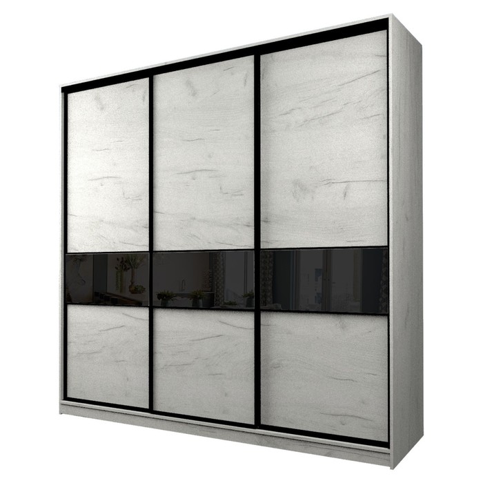 Шкаф-купе Max-МШ-23-6-24/2-999, 2400×600×2300 мм, цвет дуб крафт белый / стекло чёрное - Фото 1