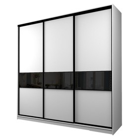 Шкаф-купе 3-х дверный Max 999, 2666×600×2300 мм, цвет белый шагрень / стекло чёрное