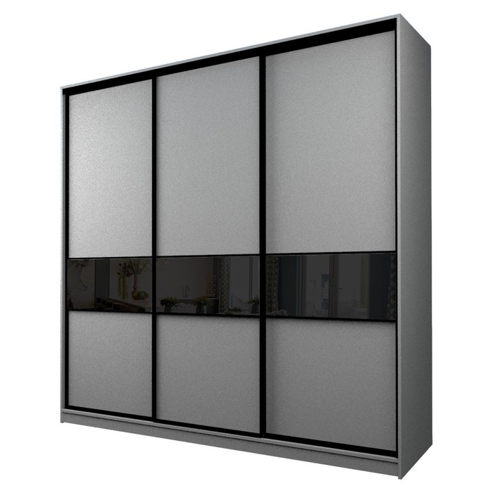 Шкаф-купе Max-МШ-23-6-27-999, 2666×600×2300 мм, цвет серый шагрень / стекло чёрное