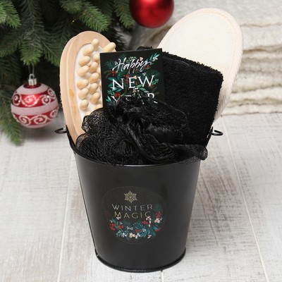 Набор новогодний подарочный «Этель» Winter magic, 5 предмета, полотенце 30×60 см, мочалка, щётка - массажёр