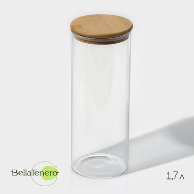 Банка стеклянная для сыпучих продуктов с бамбуковой крышкой BellaTenero «Эко», 1,7 л, 10×26 см