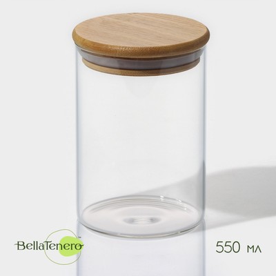 Банка стеклянная для хранения сыпучих продуктов BellaTenero «Эко», 550 мл, 8,5×12,5 см, с бамбуковой крышкой