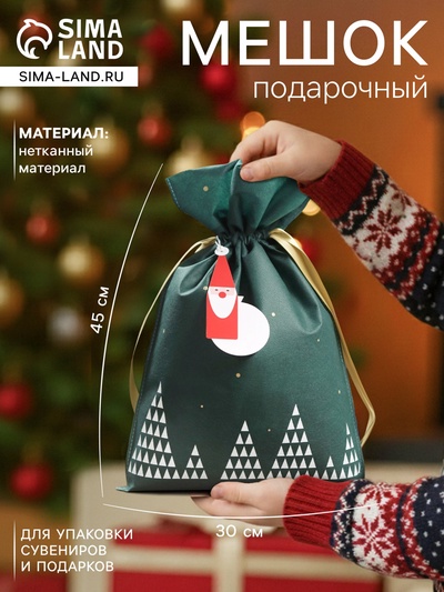 Мешок подарочный новогодний «Волшебный лес» зелёный, 30×45 см