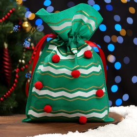 Мешок подарочный новогодний «Помпоны», 20?30 см (комплект 5 шт)