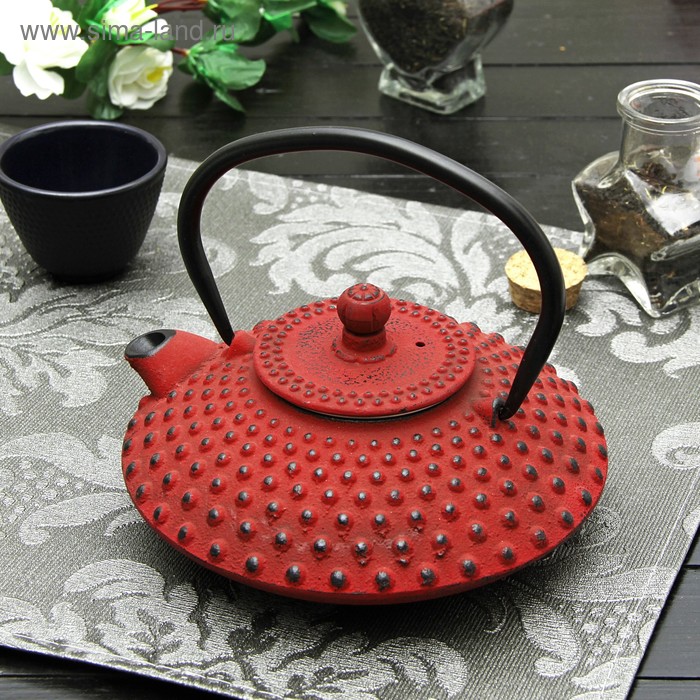 Чайник чугунный Доляна «Марокко», 800 мл, с ситом, с эмалированным покрытием внутри, цвет красный - Фото 1