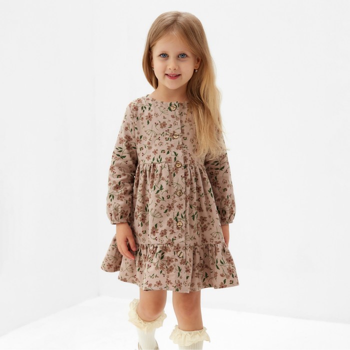 Платье для девочки MINAKU: Cotton collection цвет бежевый в цветочек, рост 92 см