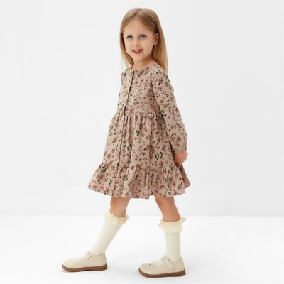 Платье для девочки MINAKU: Cotton collection в цветочек, бежевое, рост 86-92 см
