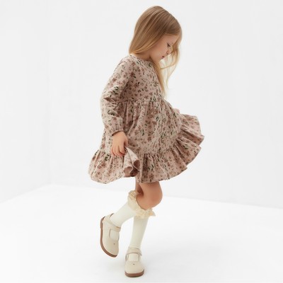 Платье для девочки MINAKU: Cotton collection в цветочек, бежевое, рост 86-92 см