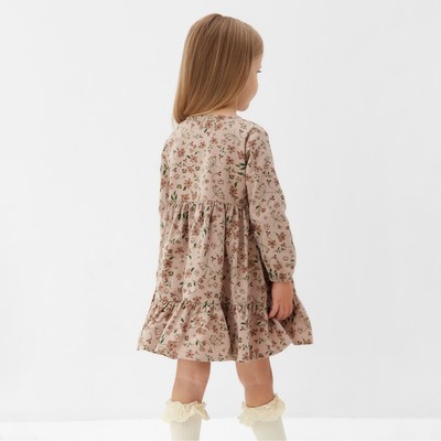 Платье для девочки MINAKU: Cotton collection в цветочек, бежевое, рост 86-92 см