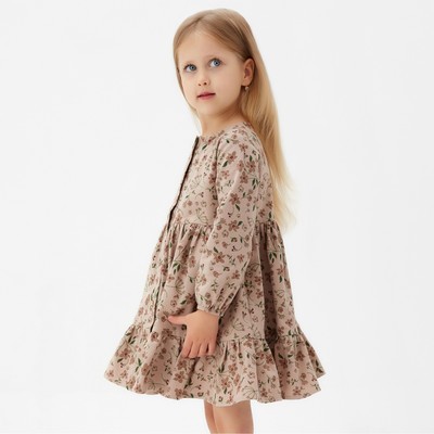 Платье для девочки MINAKU: Cotton collection в цветочек, бежевое, рост 86-92 см