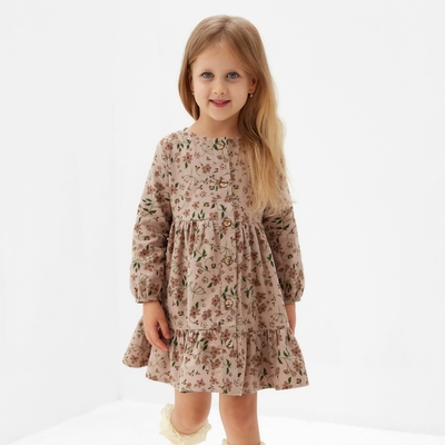 Платье для девочки MINAKU: Cotton collection цвет бежевый в цветочек, рост 104 см