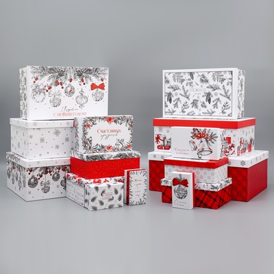 Набор коробок подарочных 15 в 1 «Счастья и любви», 12 х 6.5 х 4 см - 46.5 х 30 х 17.5 см, Новый год