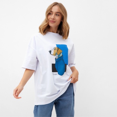 Футболка женская MINAKU: Exclusive print, белая, размер 48