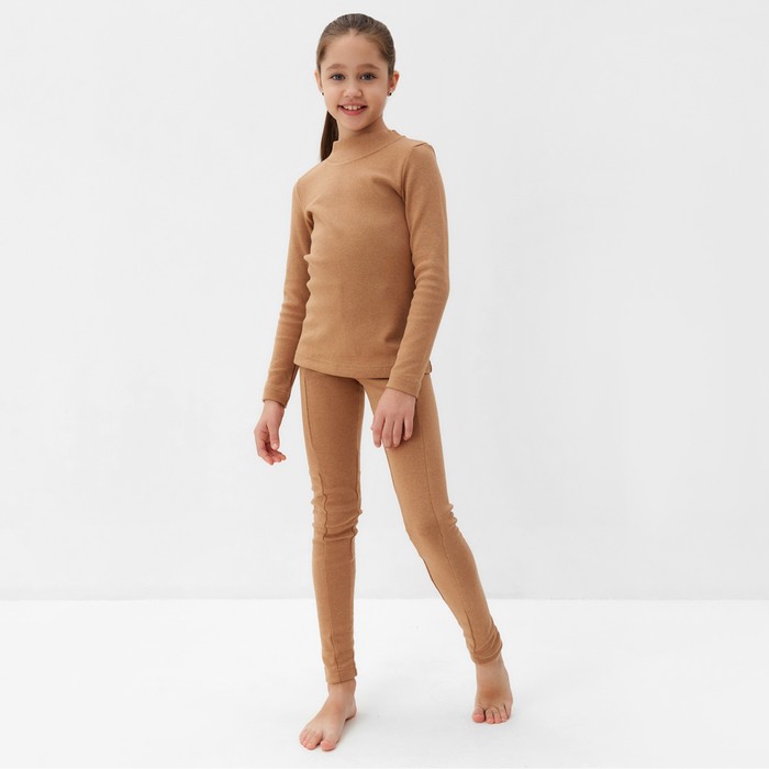 Термобелье для девочки (лонгслив, легинсы), бежевое, рост 128-134