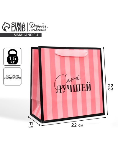 Пакет подарочный ламинированный квадратный, упаковка, «Лучшая», 22×22×11 см