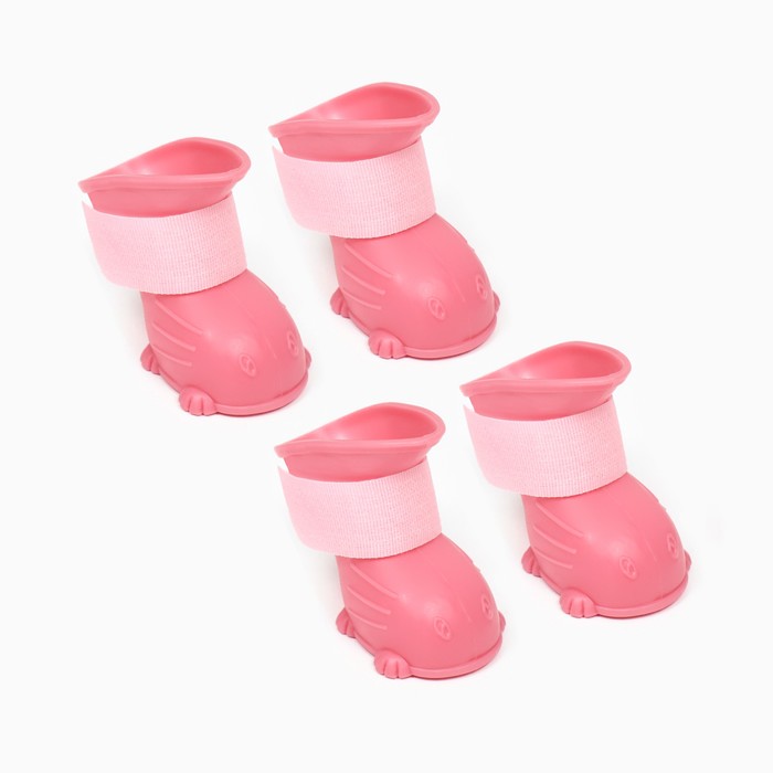 Ботинки для собак, резиновые, набор 4 шт,  размер S , розовые
