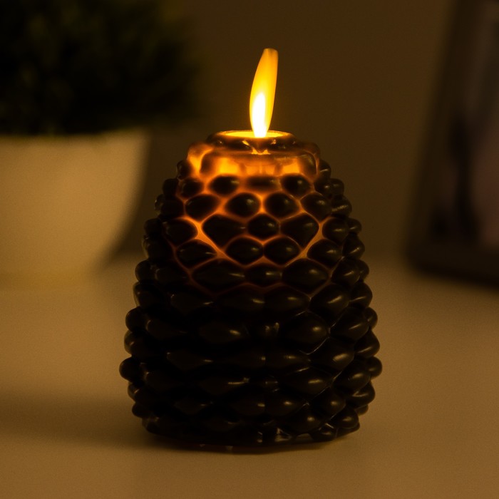 Ночник-свеча "Шишка" LED от батареек 3хLR44 чёрный 7х7х8 см RISALUX - фото 1900567073