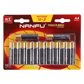 Батарейка алкалиновая Nanfu, AA, LR6-12BL, 1.5В, блистер, 12 шт.