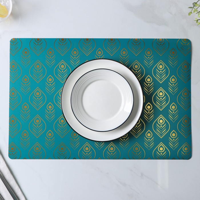 Салфетки сервировочные на стол Доляна «Перья», 4 шт., 30×45 см, бирюзовые - Фото 1