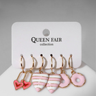 Набор серьги 3 пары «Тинейдж» сердечки, пончики, цвет бело-розовый в золоте - фото 9059868
