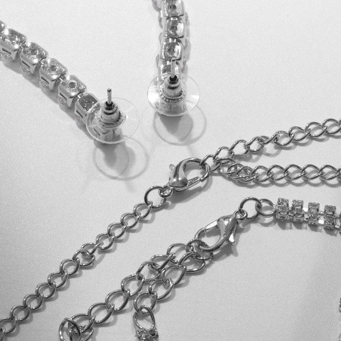Набор 4 предмета: серьги, колье, браслет, кольцо "Изыск" овалы, цвет белый в серебре