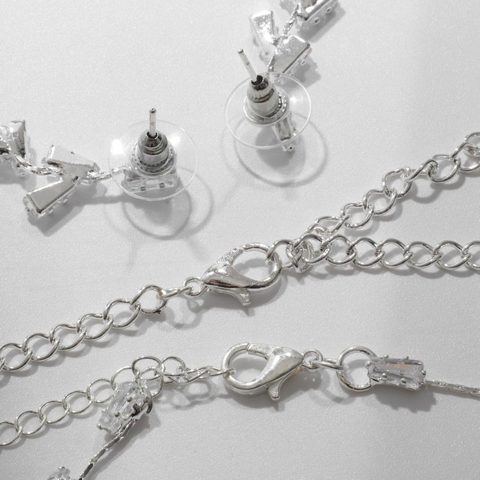 Набор 4 предмета: серьги, колье, браслет, кольцо "Изыск" капли, цвет белый в серебре