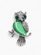Брошь «Сова», зелёная в чернёном серебре - Фото 1