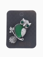 Брошь «Сова», зелёная в чернёном серебре - Фото 4