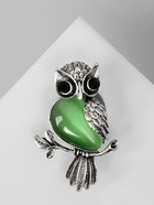 Брошь «Сова», зелёная в чернёном серебре - Фото 7