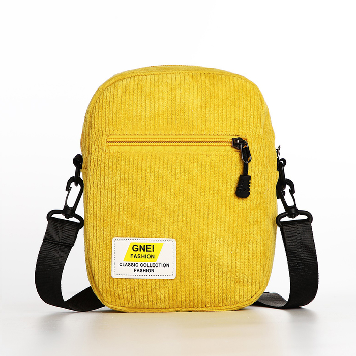 Сумка молодёжная на молнии, с наружным карманом, 17×6×14 см, жёлтая - Фото 1