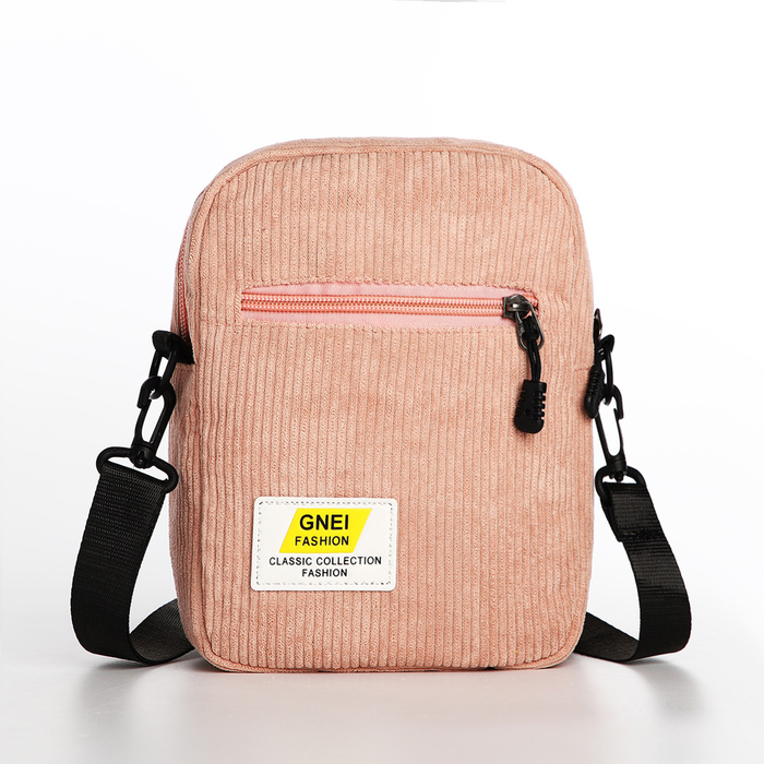 Сумка молодёжная на молнии, с наружным карманом, 17×6×14 см, розовая - Фото 1