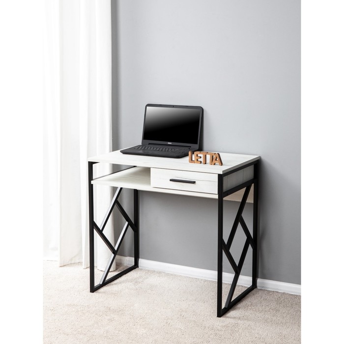 Стол письменный Frame New, 800×510×760 мм, с ящиком и полкой, цвет дуб крафт белый / чёрный
