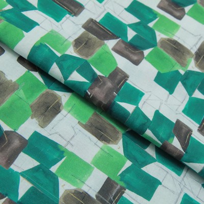 Ткань плательная набивная, лён, ширина 136 см, цвет зелёный