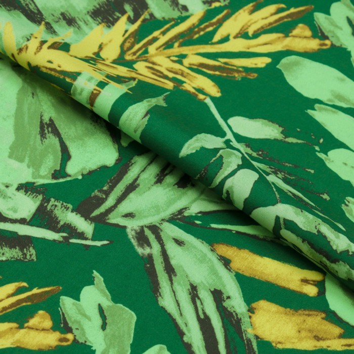Ткань плательная софт набивная, стрейч, ширина 148 см, цвет зелёный - Фото 1