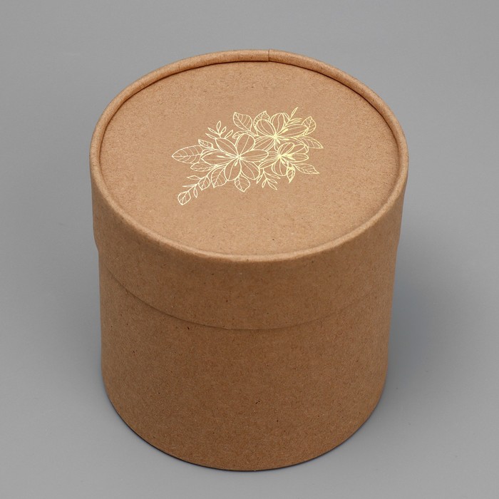 Коробка подарочная шляпная из крафта, упаковка, «Цветы», 12 х 12 см - фото 1899095504
