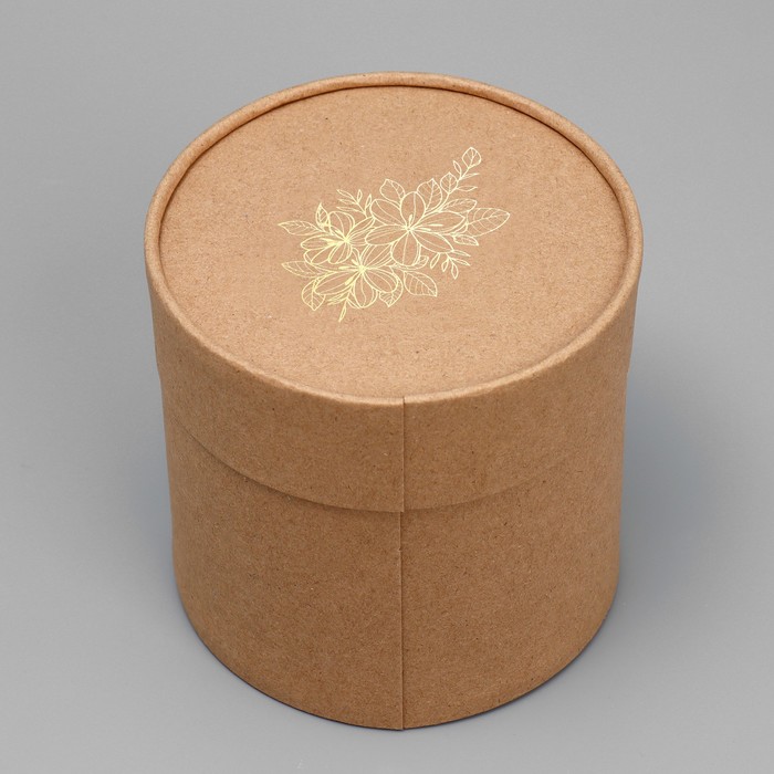 Коробка подарочная шляпная из крафта, упаковка, «Цветы», 12 х 12 см - фото 1899095507