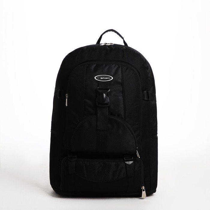 Рюкзак туристический на молнии, с увеличением, 5 наружных карманов, цвет чёрный - Фото 1