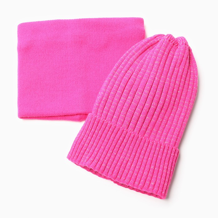 Комплект для девочки (шапка, снуд), цвет малиновый, размер 52-56 - Фото 1
