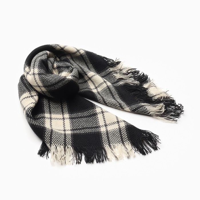 Платок женский, черный, принт клетка, размер 75×75 см - Фото 1