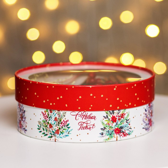 Коробка подарочная новогодняя с окном «С Новым годом» 21×21×8 см - Фото 1